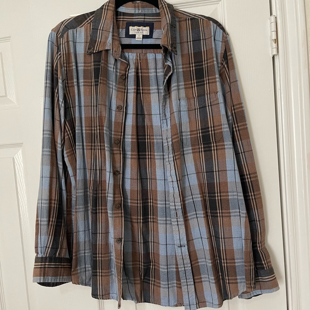 Club Room Men's Plaid Shirt - Blue and Brown